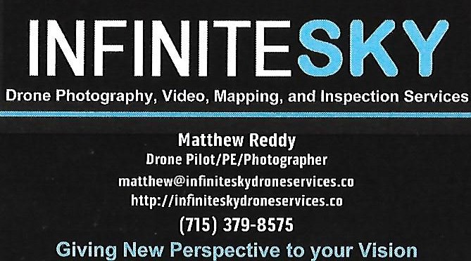 business card for infinite sky drone services LLC contact information