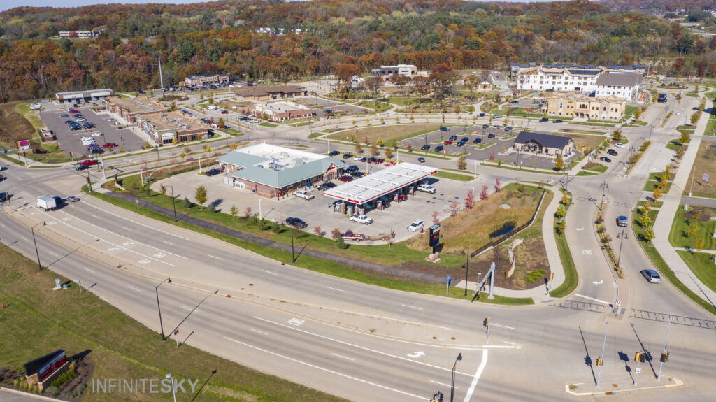 Aerial drone photography of River Prairie development in Altoona Wisconsin.