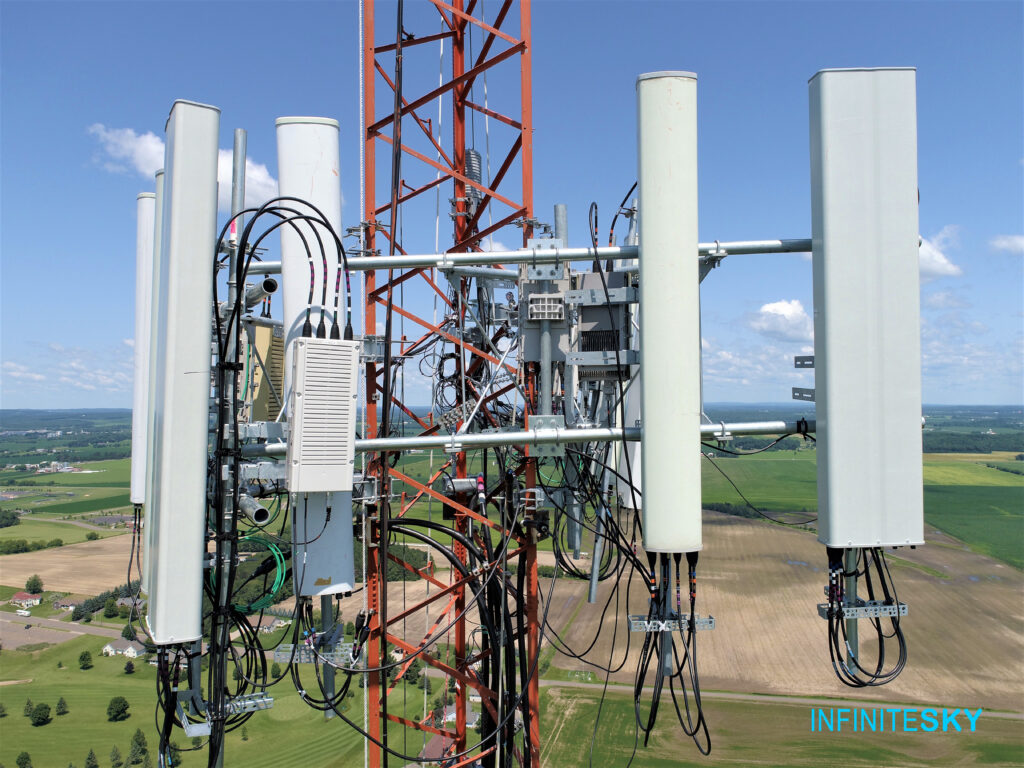 aerial drone inspection of cell tower in Bloomer Wisconsin 2019 by Infinite Sky Drone Services