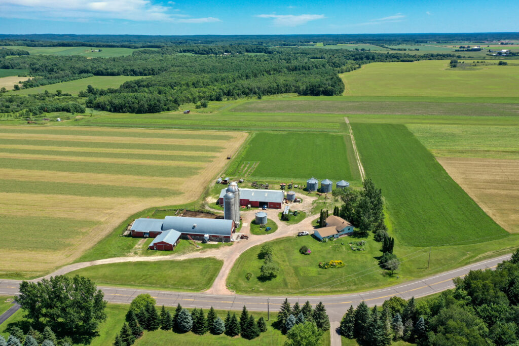 aerial photograph of farm in rural wisconsin