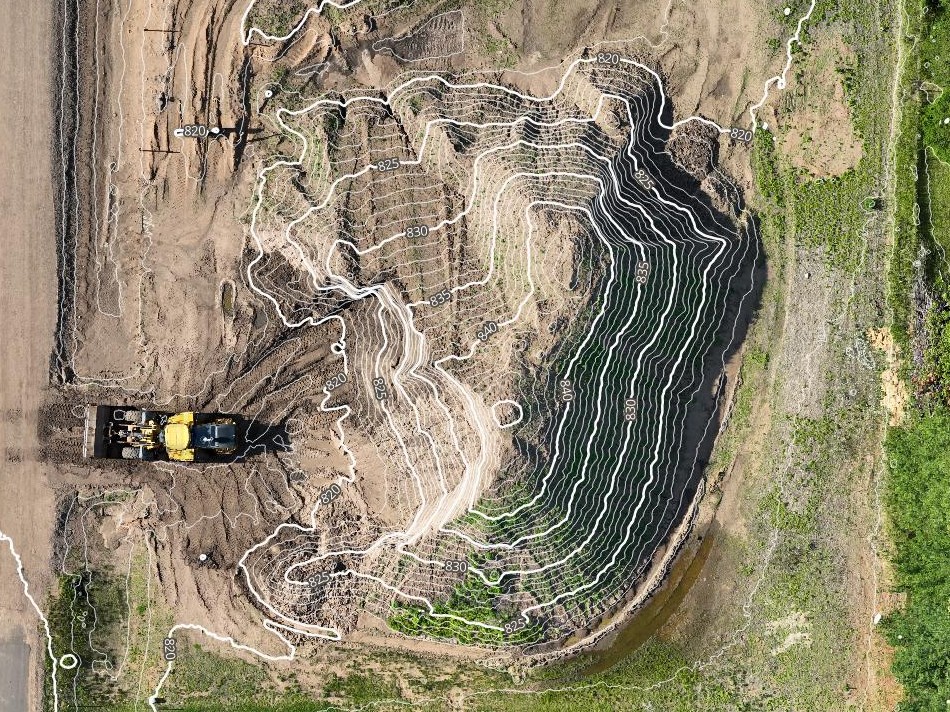 contours overlaid on aerial orthomosaic mapping