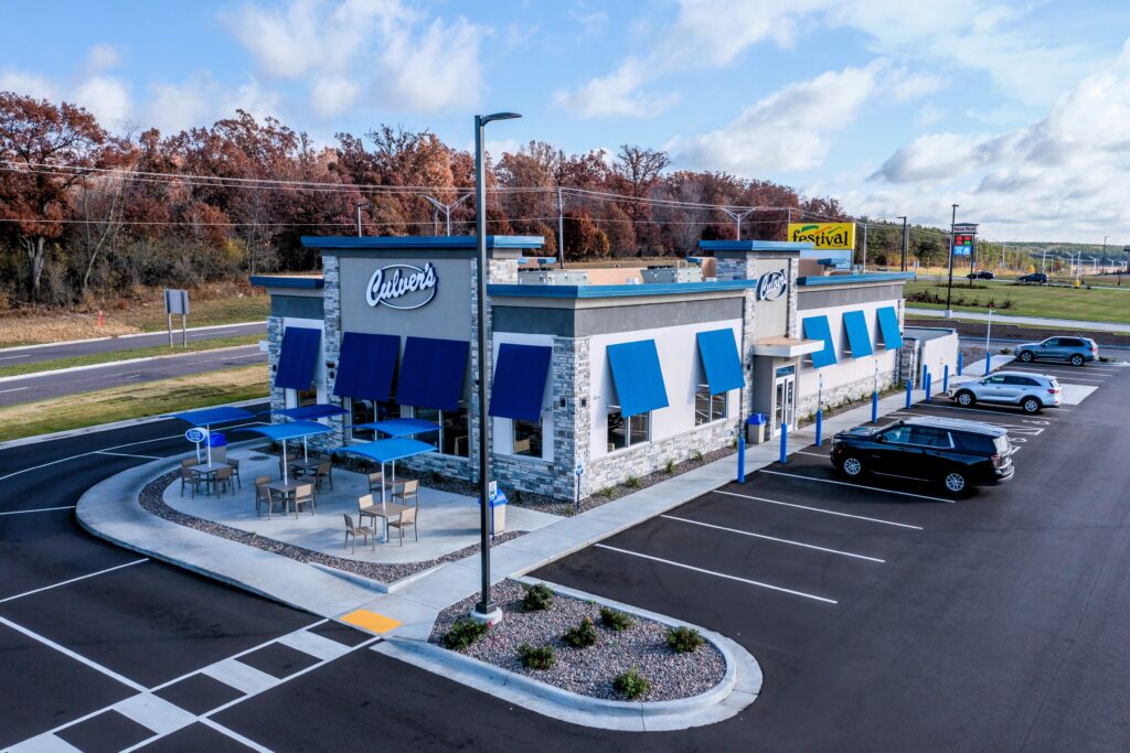 Drone aerial photo of Culver's restaurant new construction in Chippewa Falls